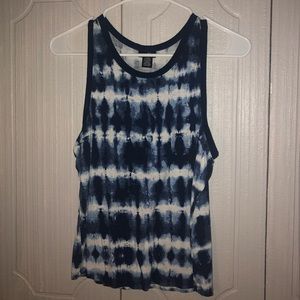 Blue and white tie-dye tank top